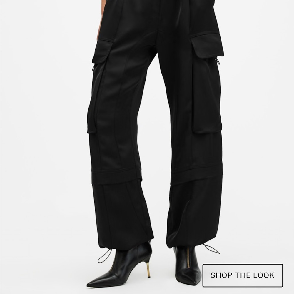 AllSaints Black Wide-Leg Cargo Trousers - Picture 2 of 4